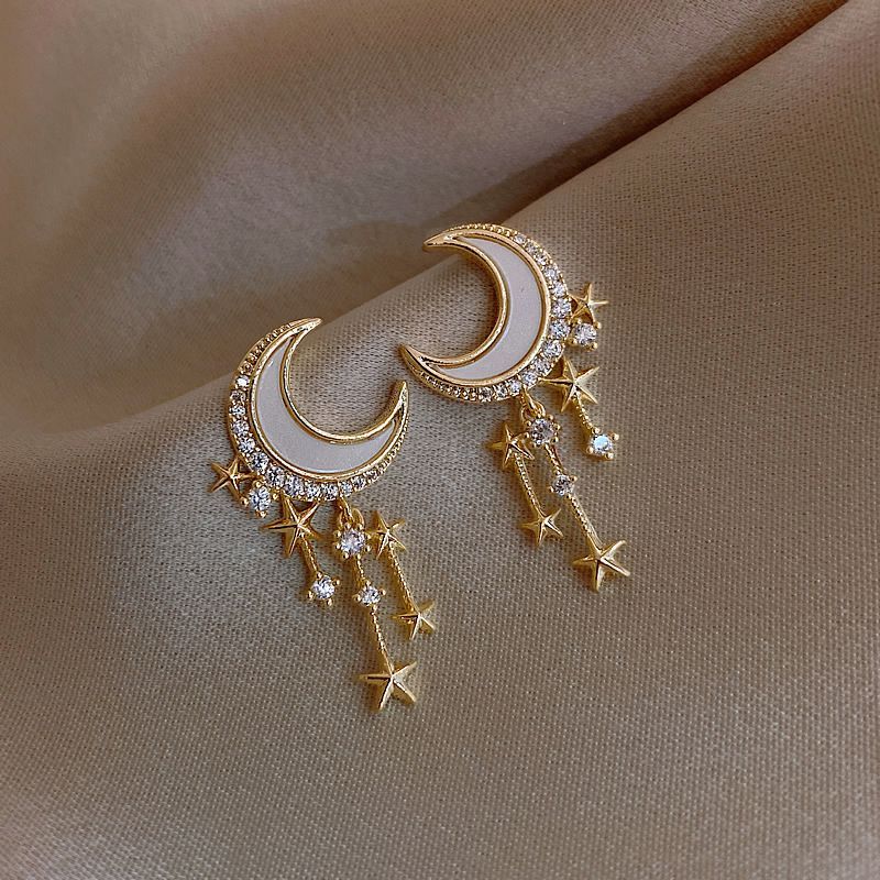 Rhinestone Moon Earrings