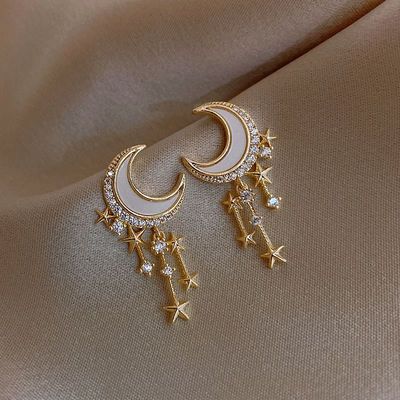 Rhinestone Moon Earrings