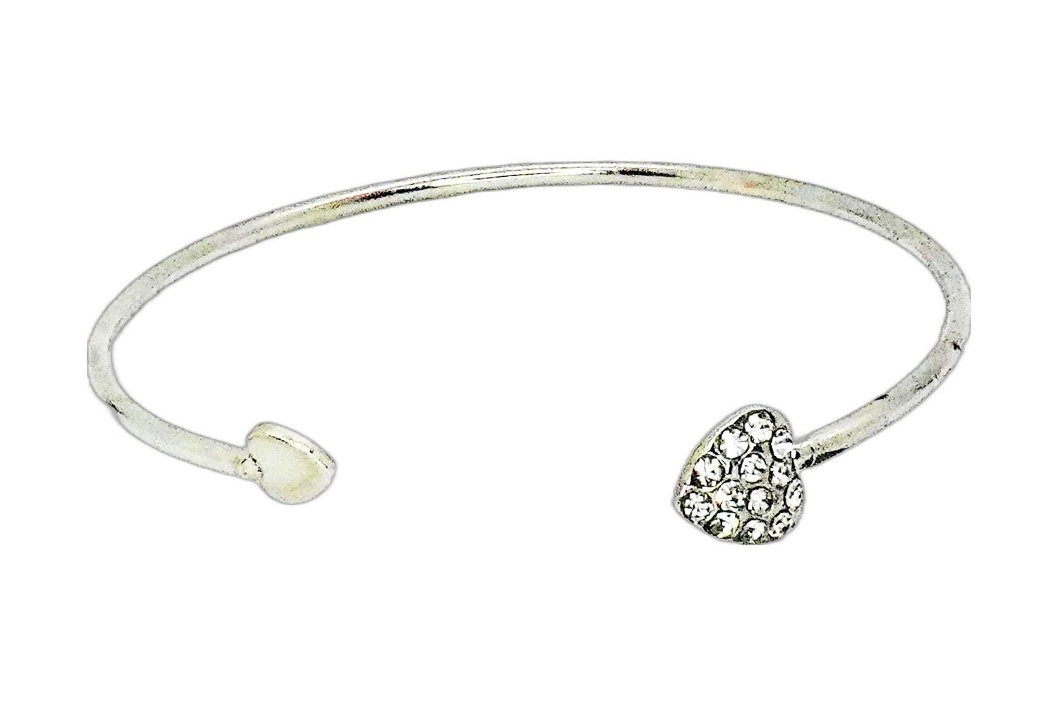 Silver Rhinestone Heart Bangle