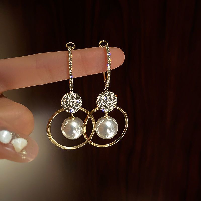 Rhinestone Pearl Dangle Earrings