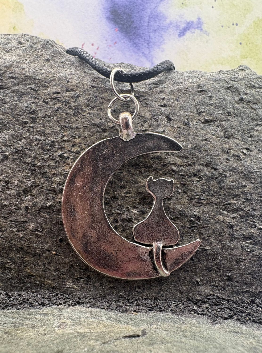 Large Cat and Moon Necklace