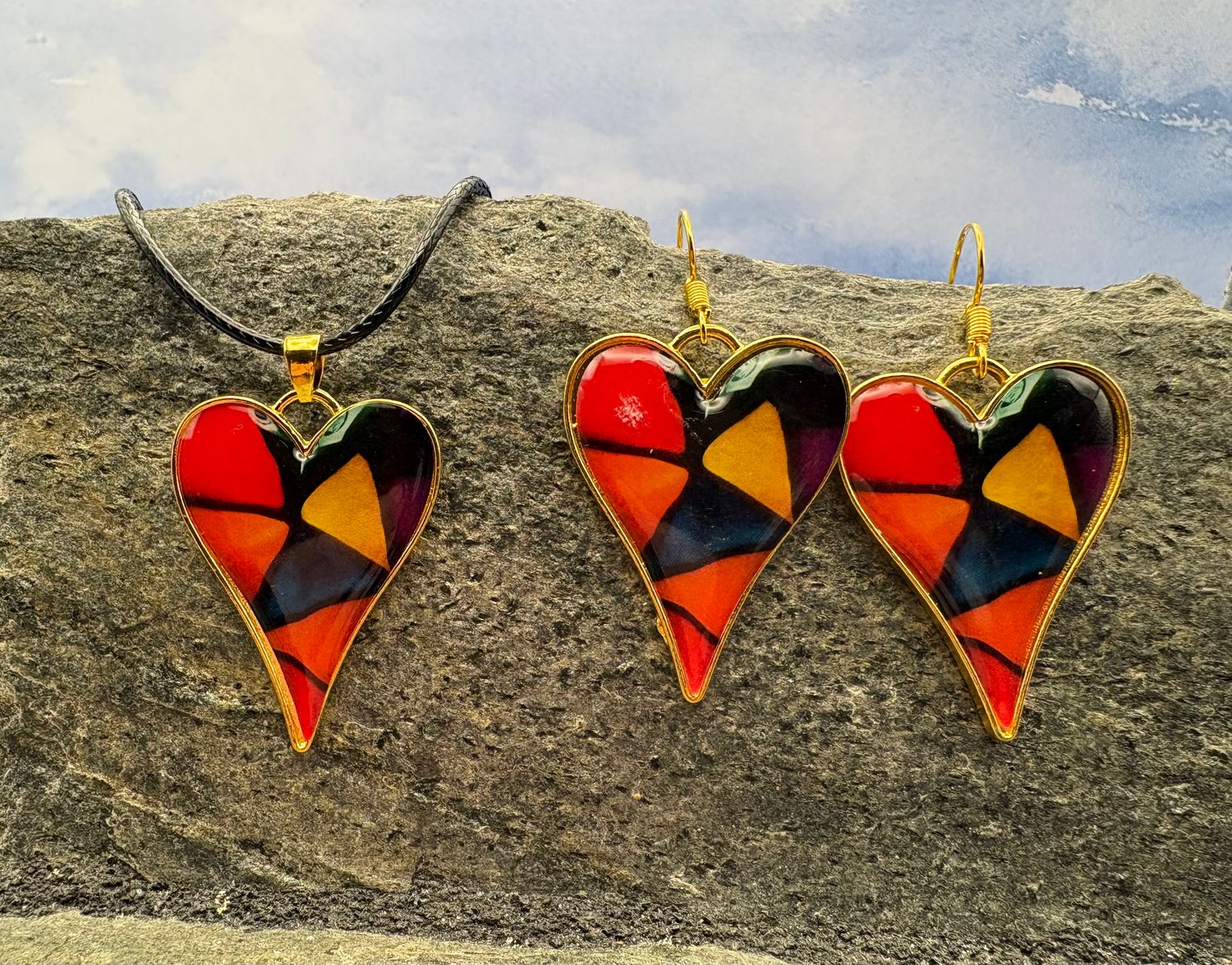 Heart Earrings/Necklace (Mosaic)