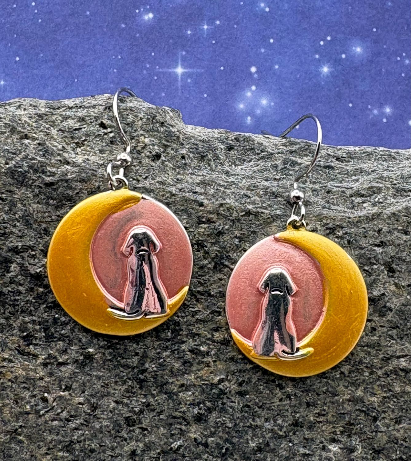 Dog Earrings w/moon