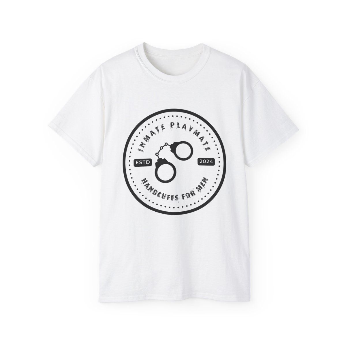 Inmate Playmate - Handcuffs for Men graphic t-shirt, Colors: White, Sizes: S