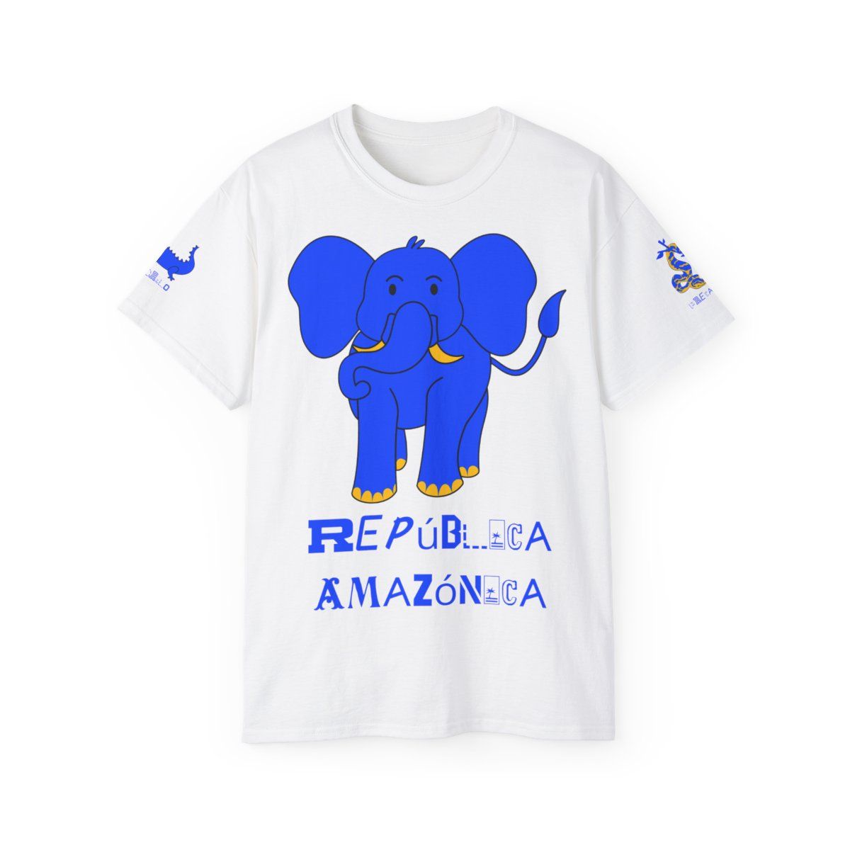 Republica Amazonica Blue Elephant Tee | Amazon Rainforest T-Shirt, Colors: White, Sizes: S
