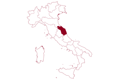 Karte von Italien mit hervorgehobener Region Marken -vor weißen Hintergrund 