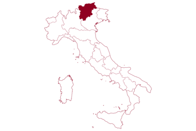 Karte von Italien mit hervorgehobener Region Südtirol - Trentino - vor weißen Hintergrund