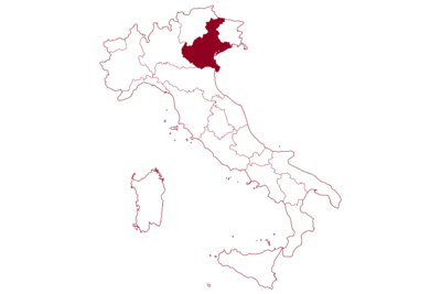 Karte von Italien mit hervorgehobener Region Venetien  - vor weißen Hintergrund