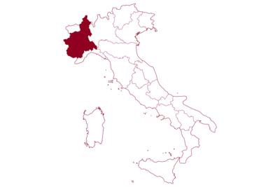 Karte von Italien mit hervorgehobener Region Piemont - vor weißen Hintergrund 