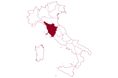 Karte von Italien mit hervorgehobener Region Toskana - vor weißen Hintergrund