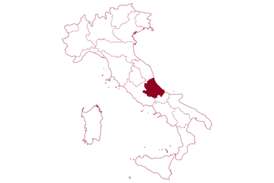 Karte von Italien mit hervorgehobener Region Abruzzen - vor weißen Hintergrund