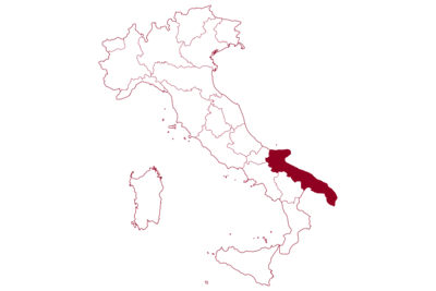 Karte von Italien mit hervorgehobener Region Apulien - vor weißen Hintergrund