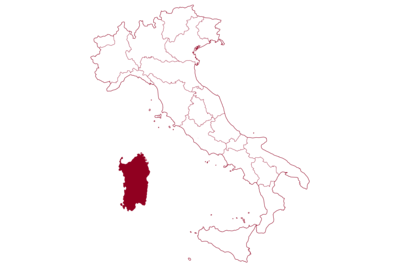 Karte von Italien mit hervorgehobener Region Sardinien - vor weißen Hintergrund