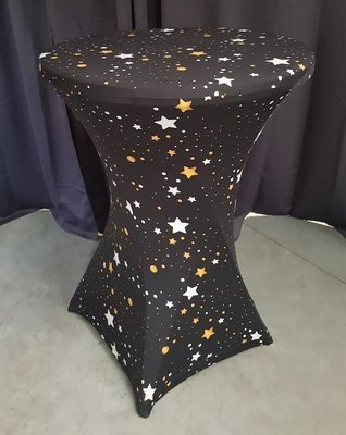 Zwarte stretch met sterren voor partytafel ø80cm