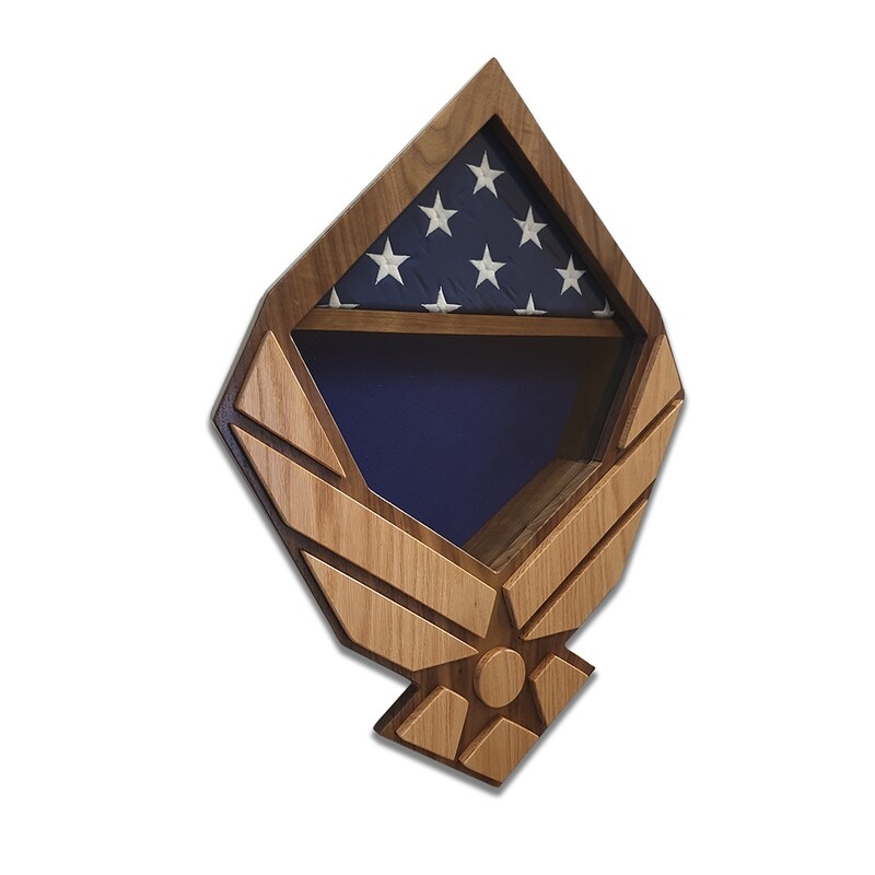 US Air Force Wings Retirement Shadow Box (Walnut Case with Oak Wings)