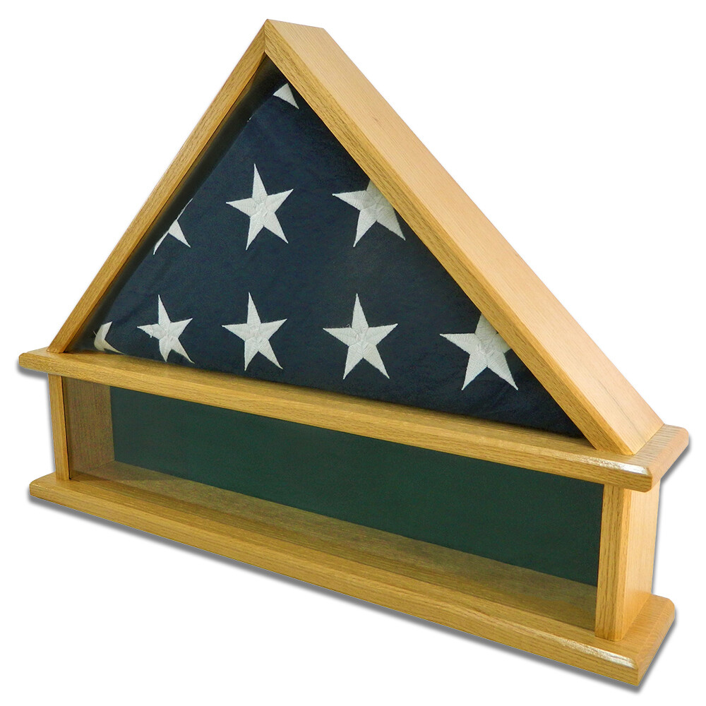 Oak Burial Flag Display Case with Shadow Box Base