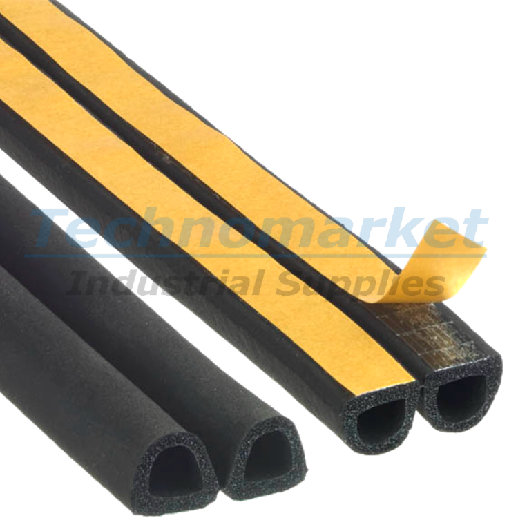 Self-adhesive Draft Seal Moss Rubber D-profile - Black - 15 x 25 mm