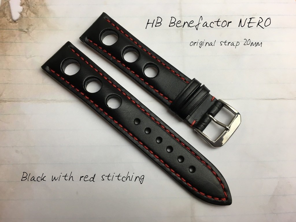 HB NERO Strap Black with Red Stitching 20mm