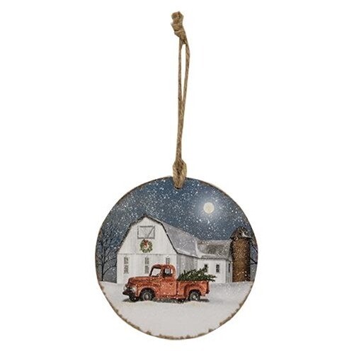 Red Truck Wintry Ornament