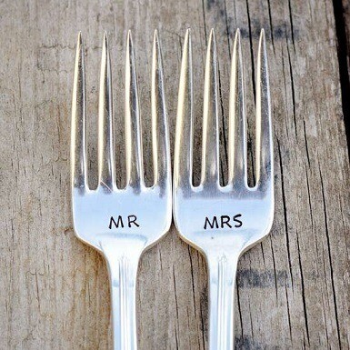 Mrs and Mrs Hand Stamped Fork Set