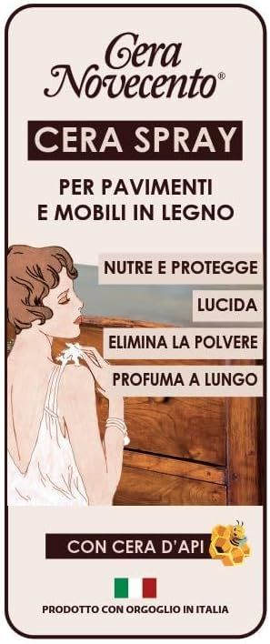 CERA SPRAY  lucidante antipolvere, 400 ml. Per mobili e pavimenti in legno. Anche per marmo.