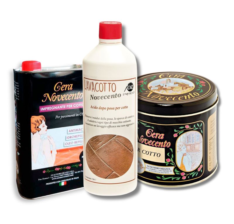 KIT COTTO CERA SOLIDA:  Lavacotto 1L - Impregnante 1L - Cera solida 1L