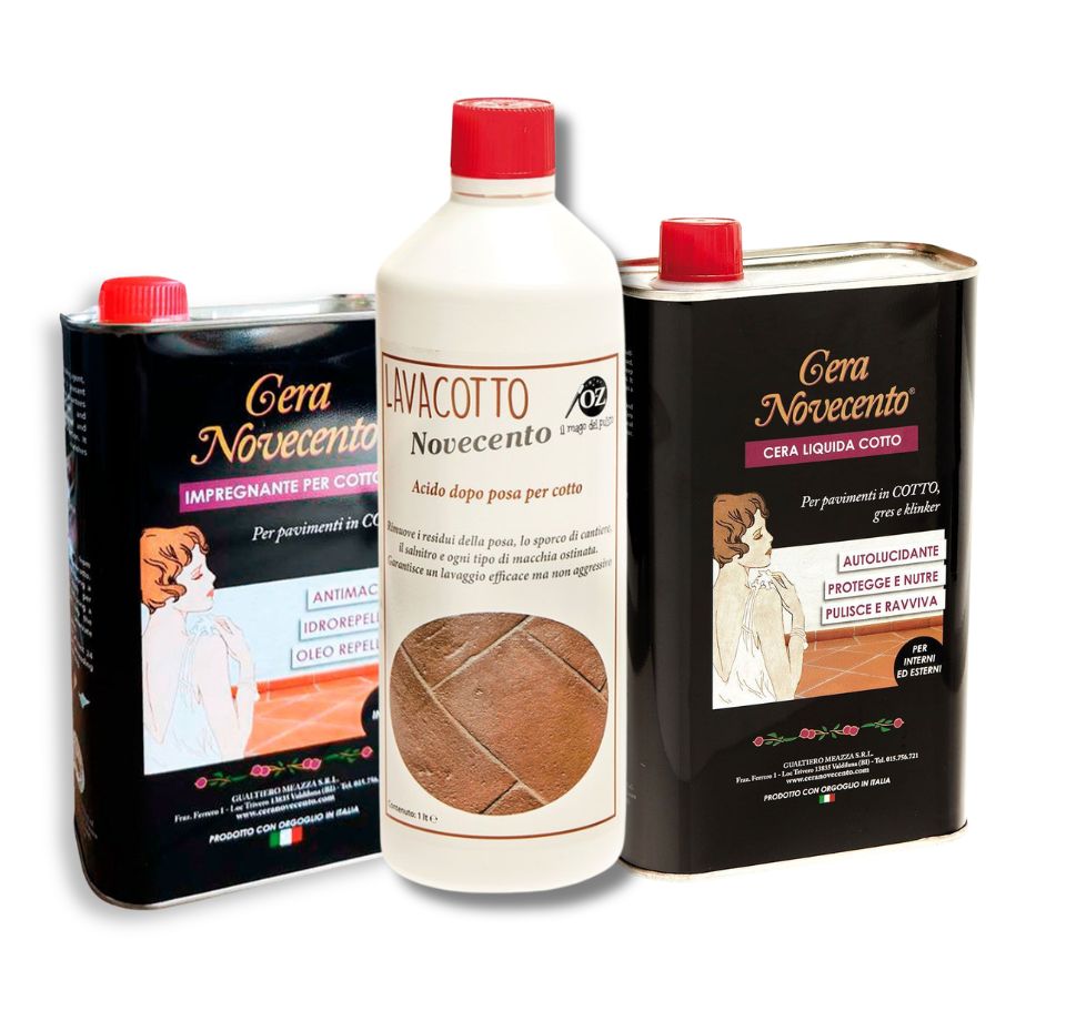 KIT RESTAURO COTTO: Lavacotto 1L - Impregnante 1L - Cera liquida 1L