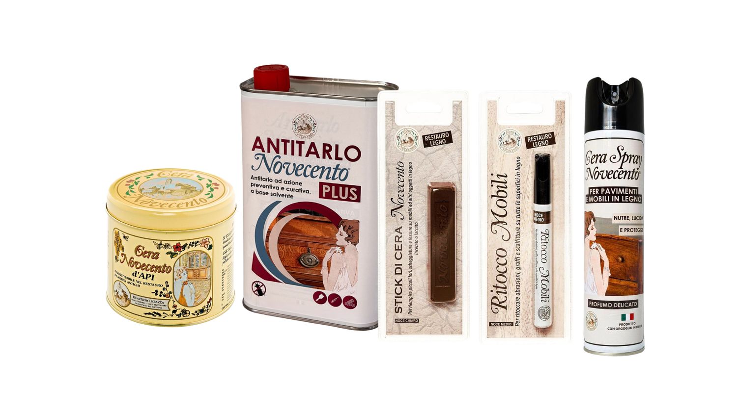 KIT MEDIUM RESTAURO: Stick Cera -  Antitarlo 750 ml - Cera d’api 500 ml - Pennarello Ritocco - Cera Spray