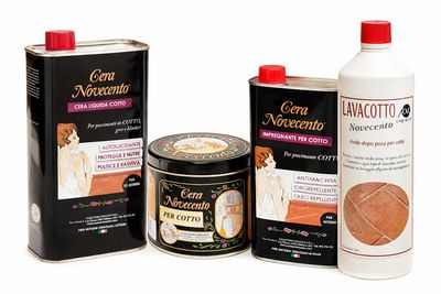 KIT RESTAURO COTTO: Lavacotto 1L - Impregnante 1L - Cera solida 1L - Cera liquida 1L