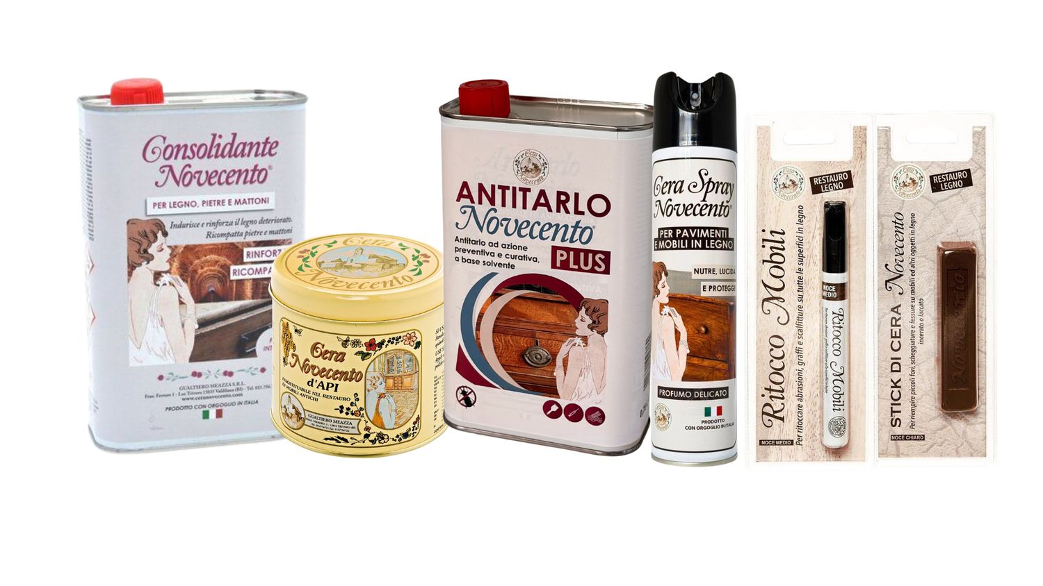 KIT STRONG RESTAURO LEGNO: Stick cera -  Antitarlo 750 ml - Cera d’Api 500 ml- Pennarello Ritocco - Cera Spray - Consolidante per legno 500 ml