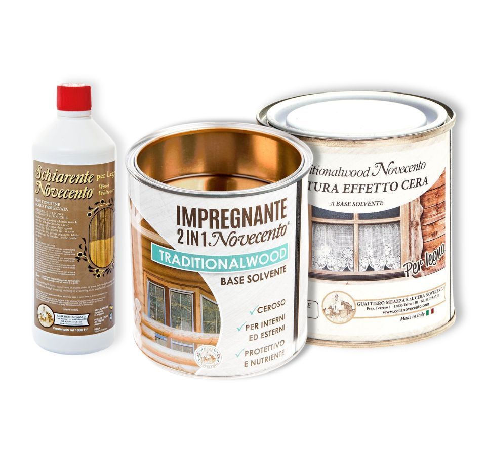 KIT IMPREGNANTE LEGNO: Impregnante Traditionalwood 750 ML - Schiarente 1L - Finitura Effetto Cera
