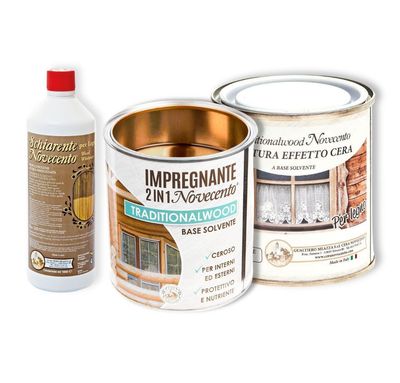 KIT IMPREGNANTE LEGNO: Impregnante Traditionalwood - Schiarente 1L - Finitura Effetto Cera KIT IMPREGNANTE LEGNO: Impregnante Traditionalwood - Schiarente 1L - Finitura Effetto Cera