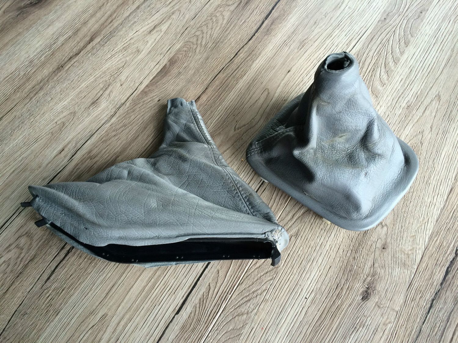 BMW 5 E34 OEM Leather Gray Cover Gearshift &amp; Cover Parking Brake