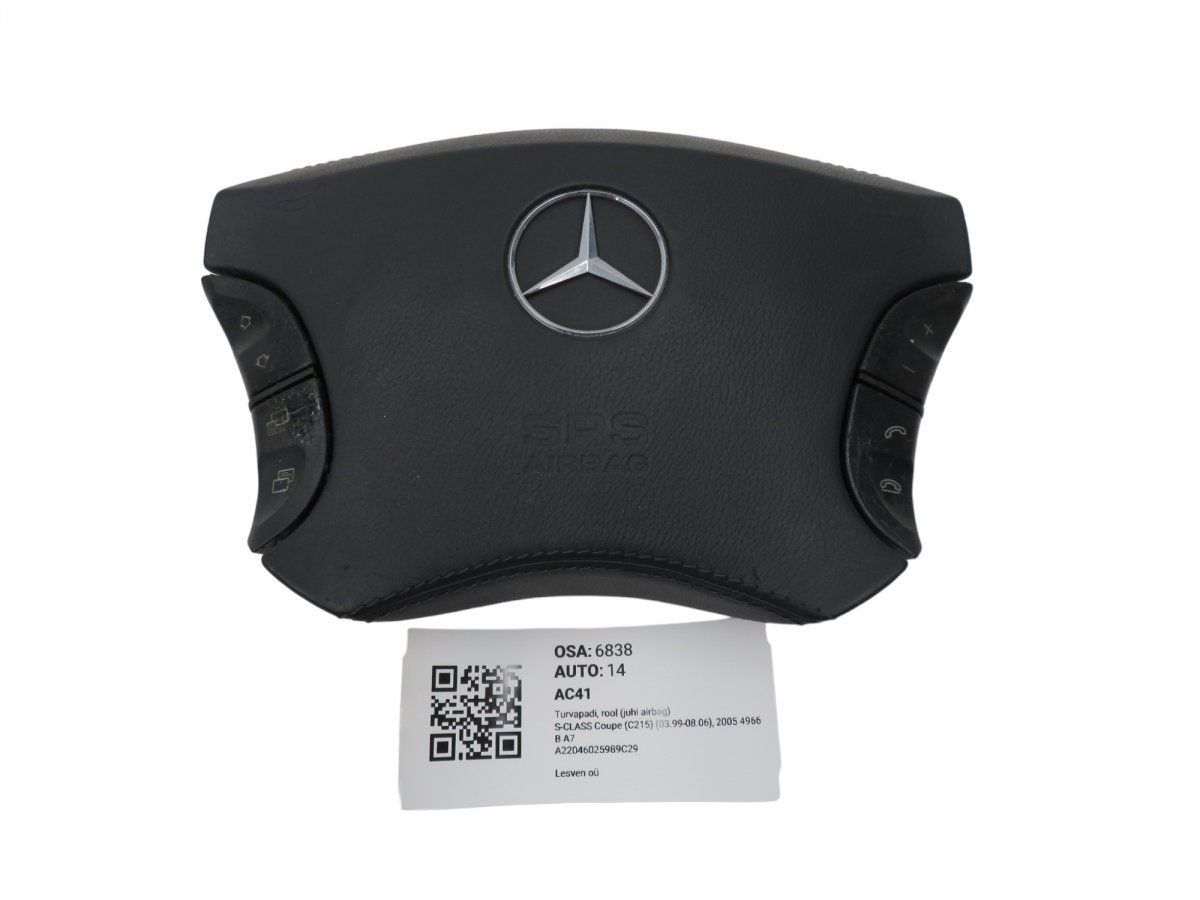 A2204601698 2204601698 A22046025989C29 Steering Wheel Airbag MERCEDES-BENZ S-CLASS Coupe (C215) (1999-2006)
