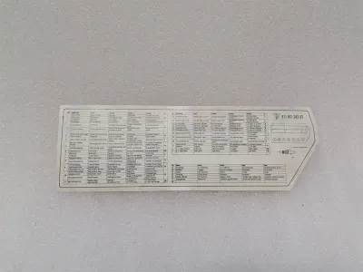 PORSCHE 911 CARRERA 3.2 1984-1989 91161224302 FUSE CHART FUSE CHART-