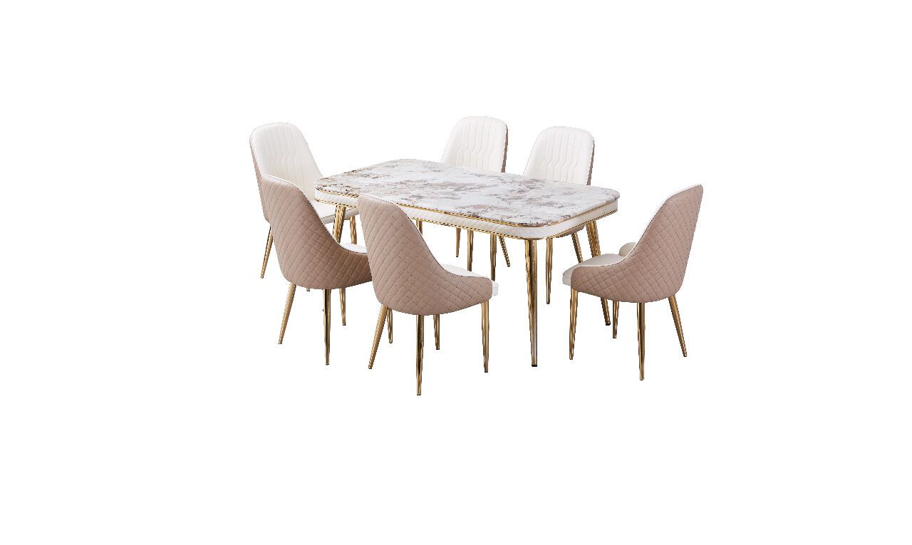 Luxe Table with 6 Forma Chair Cream &amp; Gold