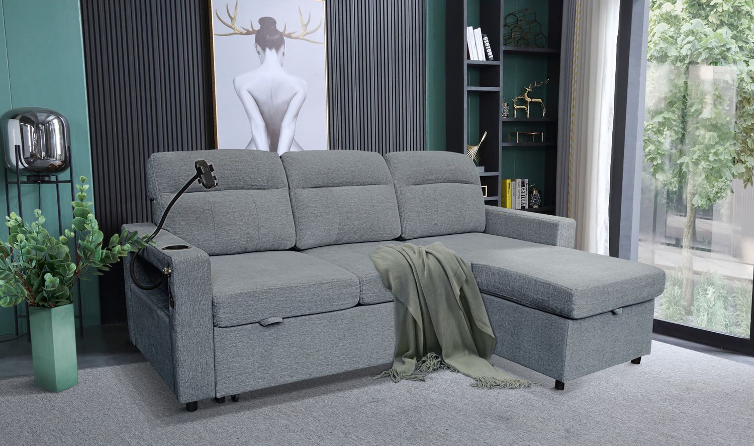 MODORA CORNER SOFA BED GREY &amp; CREAM