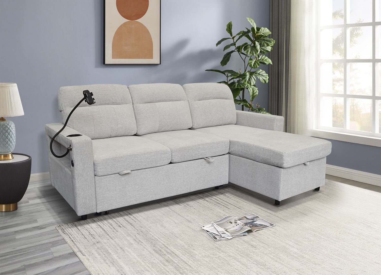 MODORA CORNER SOFA BED GREY &amp; CREAM