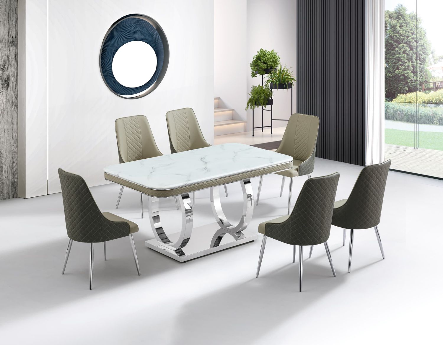 Luxe Dining Table with 6 Forma Chair Grey &amp; Silver