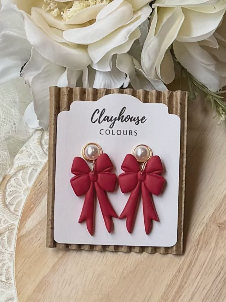 Bow Earrings, Style: Red
