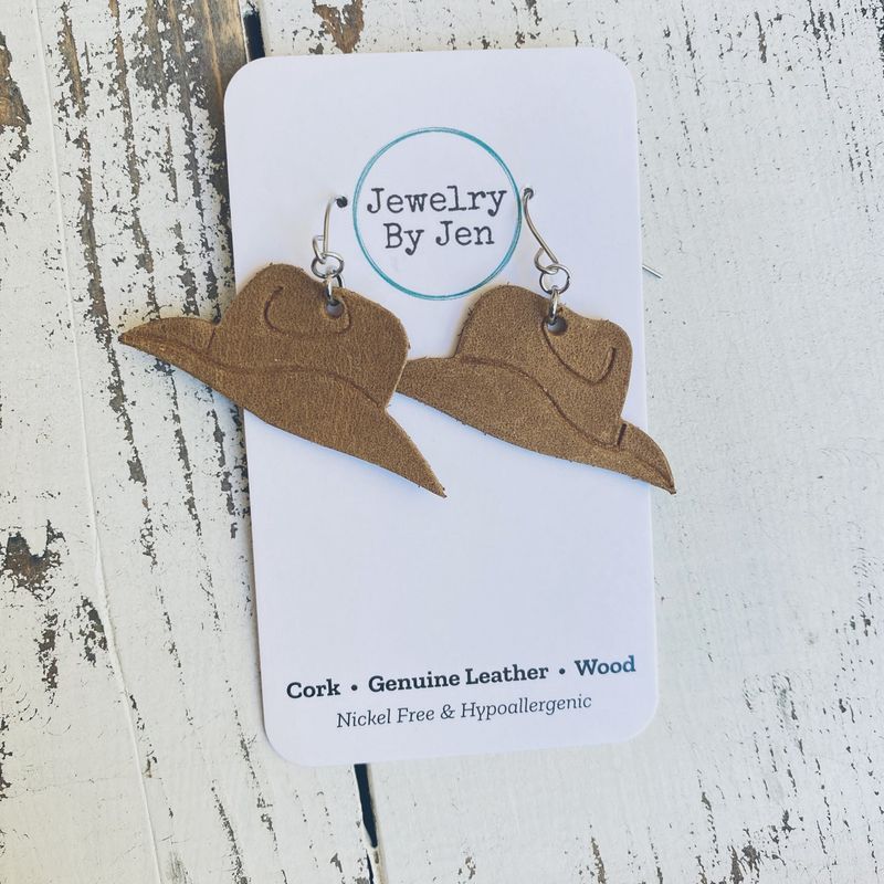 Cowgirl Hat Earrings: Tan