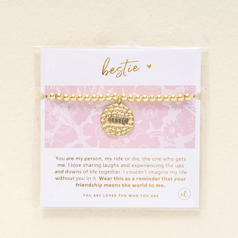 Sentiment Charm Bracelet Gold, Style: Bestie