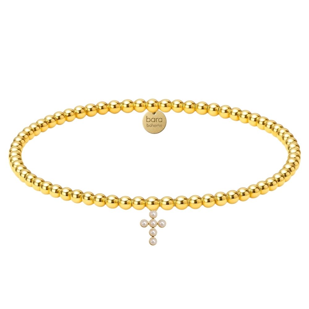 Mini Rachel Cross Charm Gold Filled Beaded Bracelet