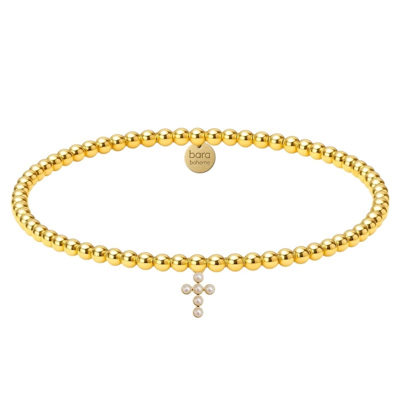 Mini Rachel Cross Charm Gold Filled Beaded Bracelet