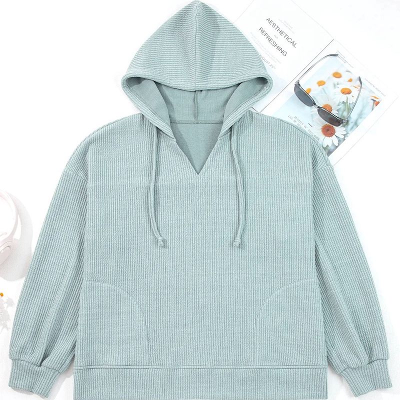Clearly Aqua Ribbed Drop Shoulder Knit Hoodie