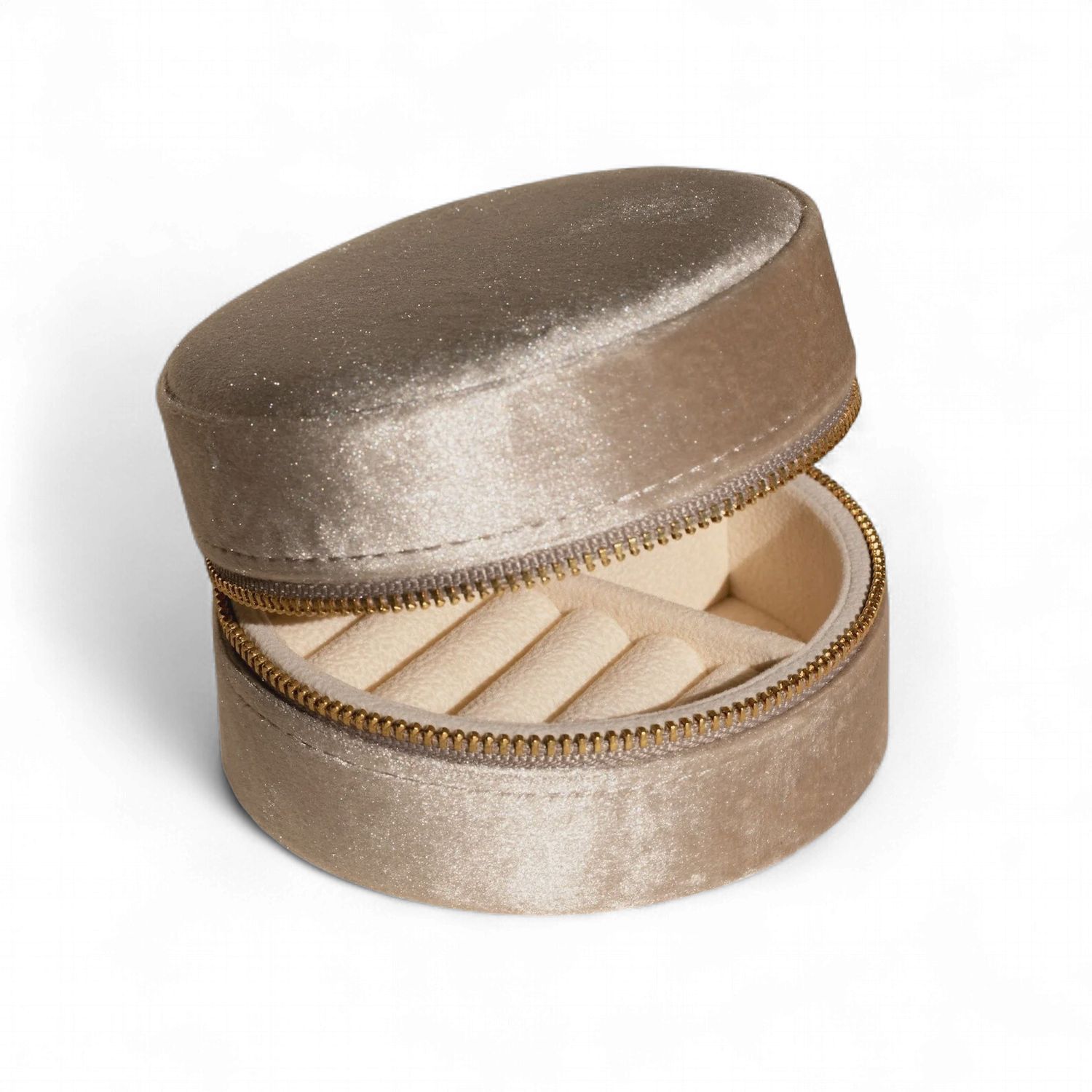 Round Velvet Jewelry Case, Color: Champagne