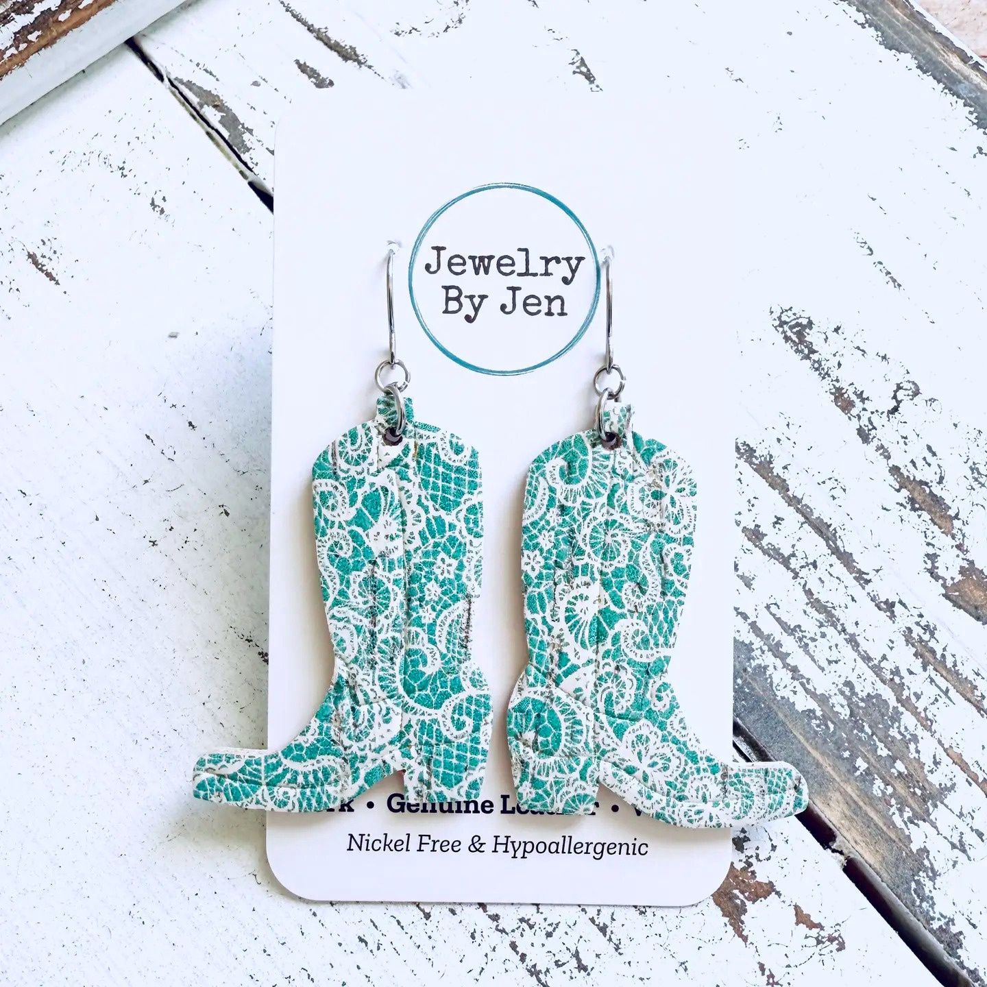 Cowgirl Boot Earrings: Aqua Lace