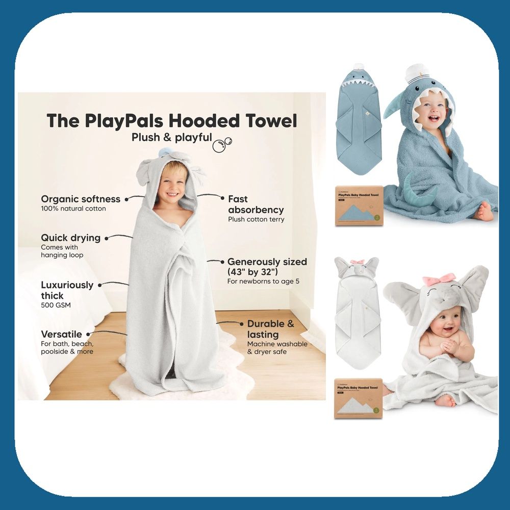 Playpals Hooded Baby Bath Towels for Newborns
