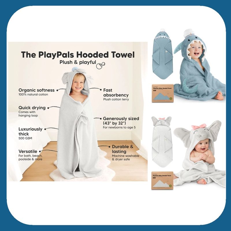 Playpals Hooded Baby Bath Towels for Newborns