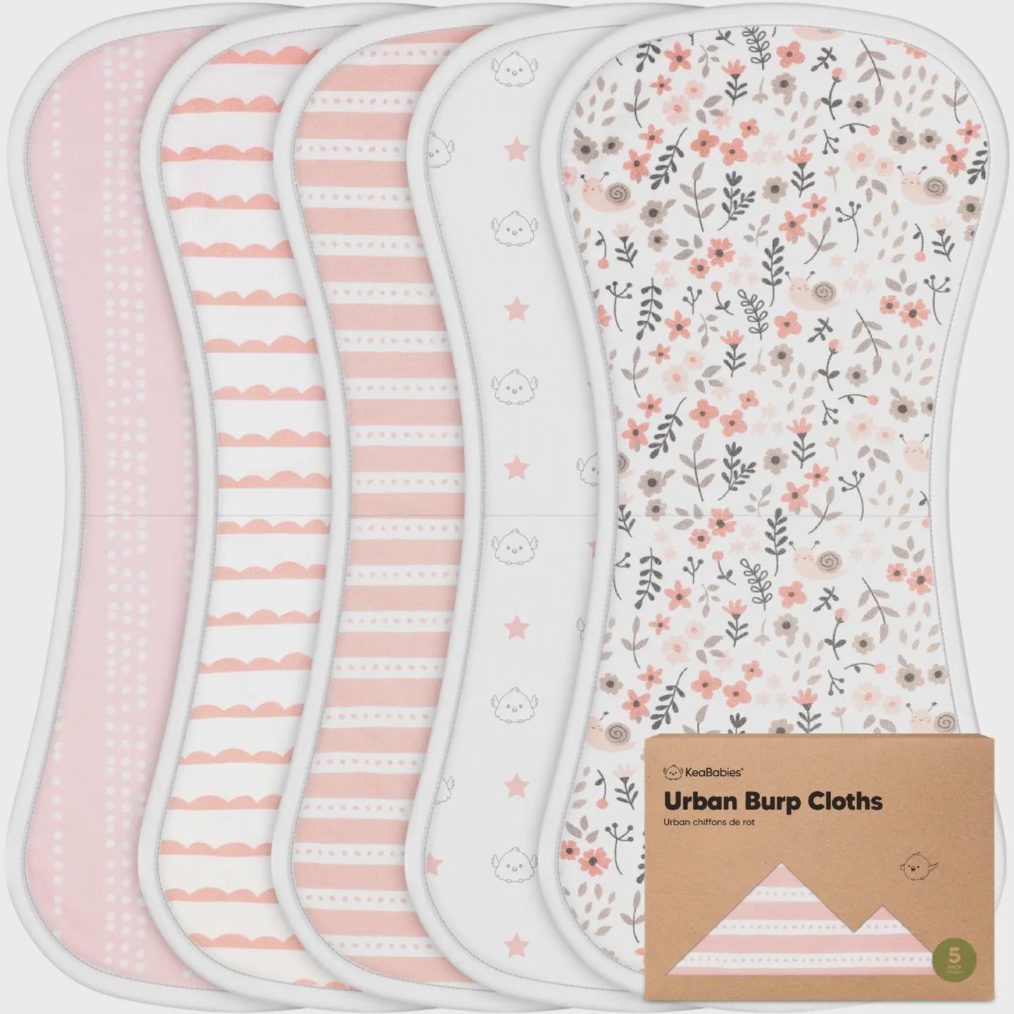 5 Pack Urban Burp Cloths, Style: Sweet Charm